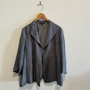 Eileen Fisher Charcoal Textured Open Front Silk Ribbed Blazer